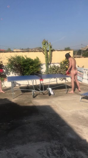LADY DARK ANGEL UK - Naked, Hooded And Collared Table Tennis In The Sun